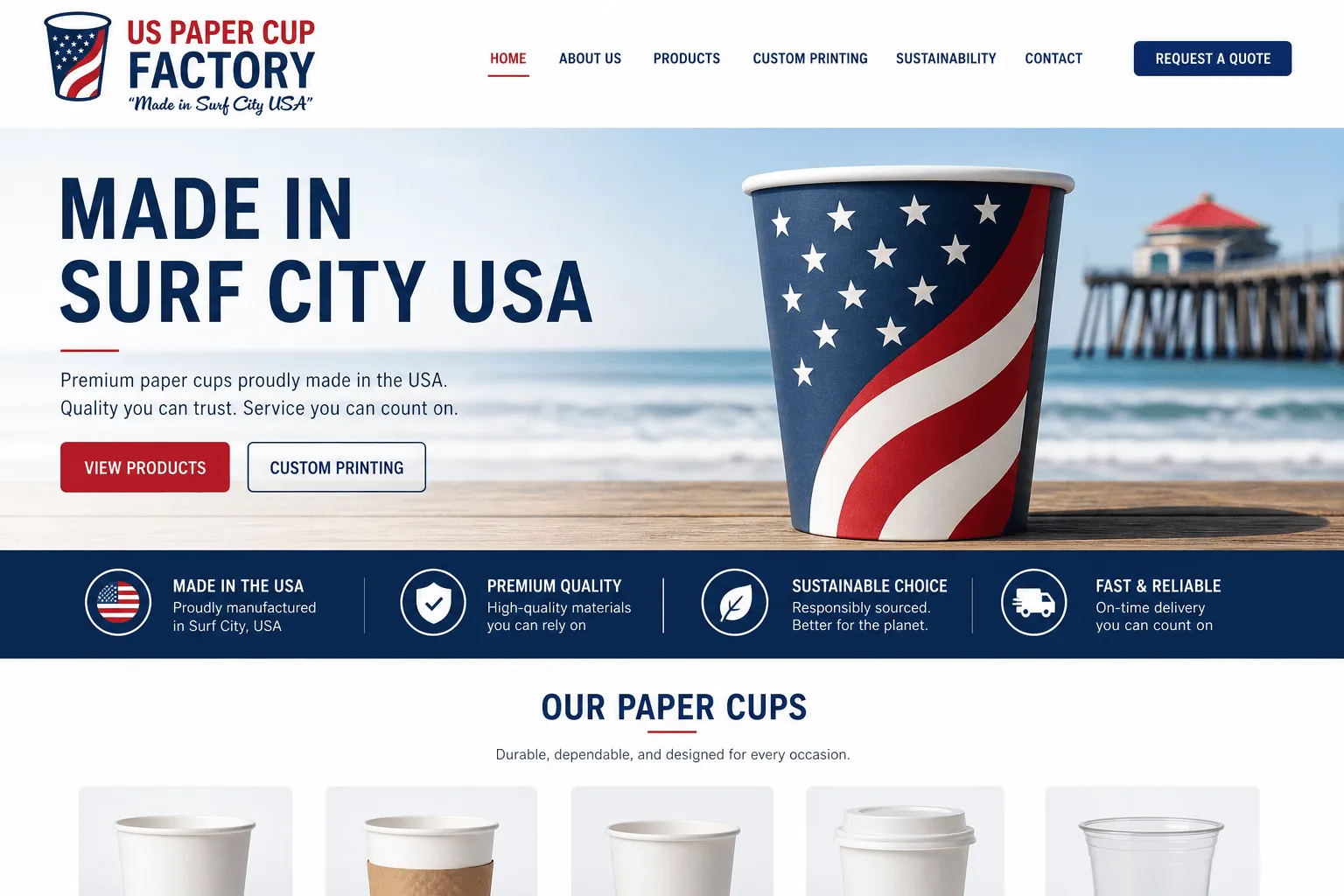 Screenshot of the US Paper Cup Factory website