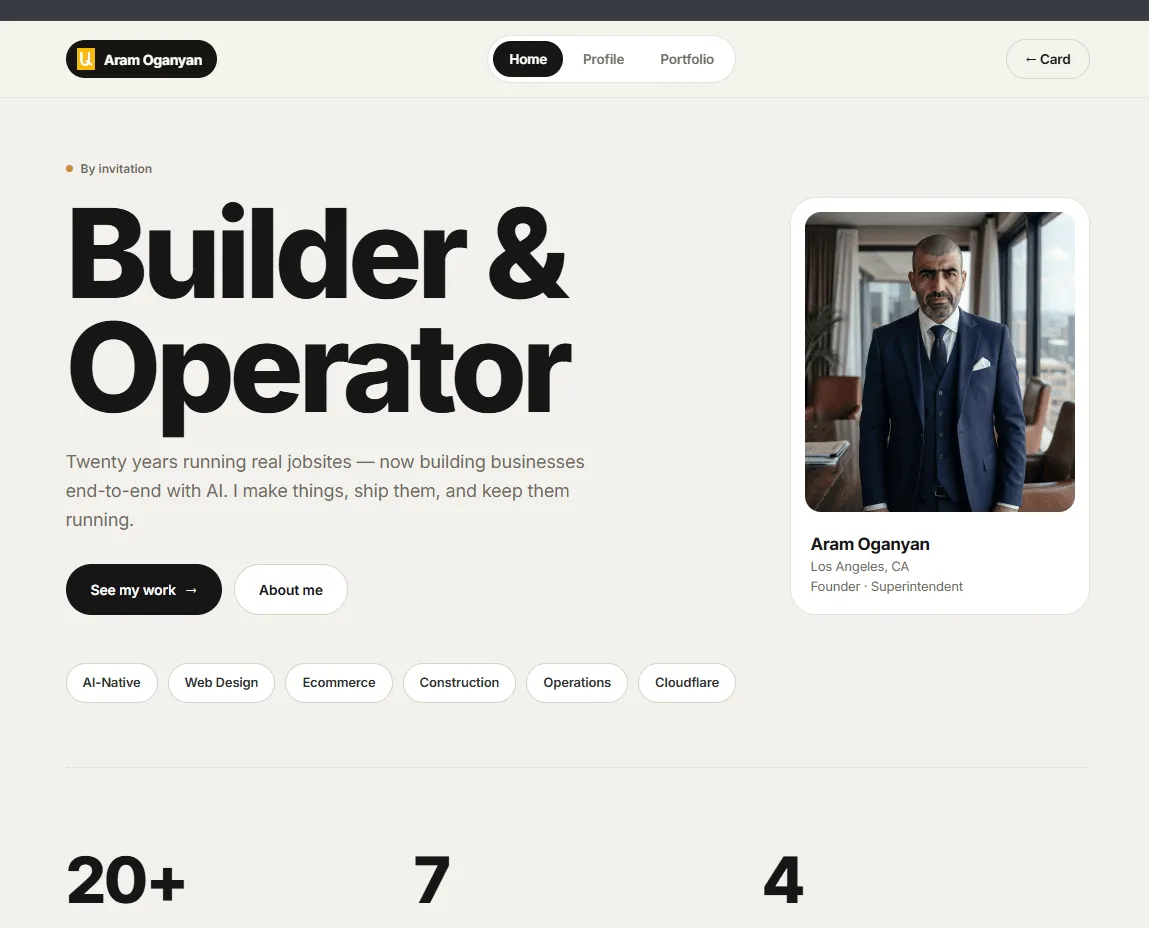 Screenshot of the Aram Oganyan — Digital Resume website