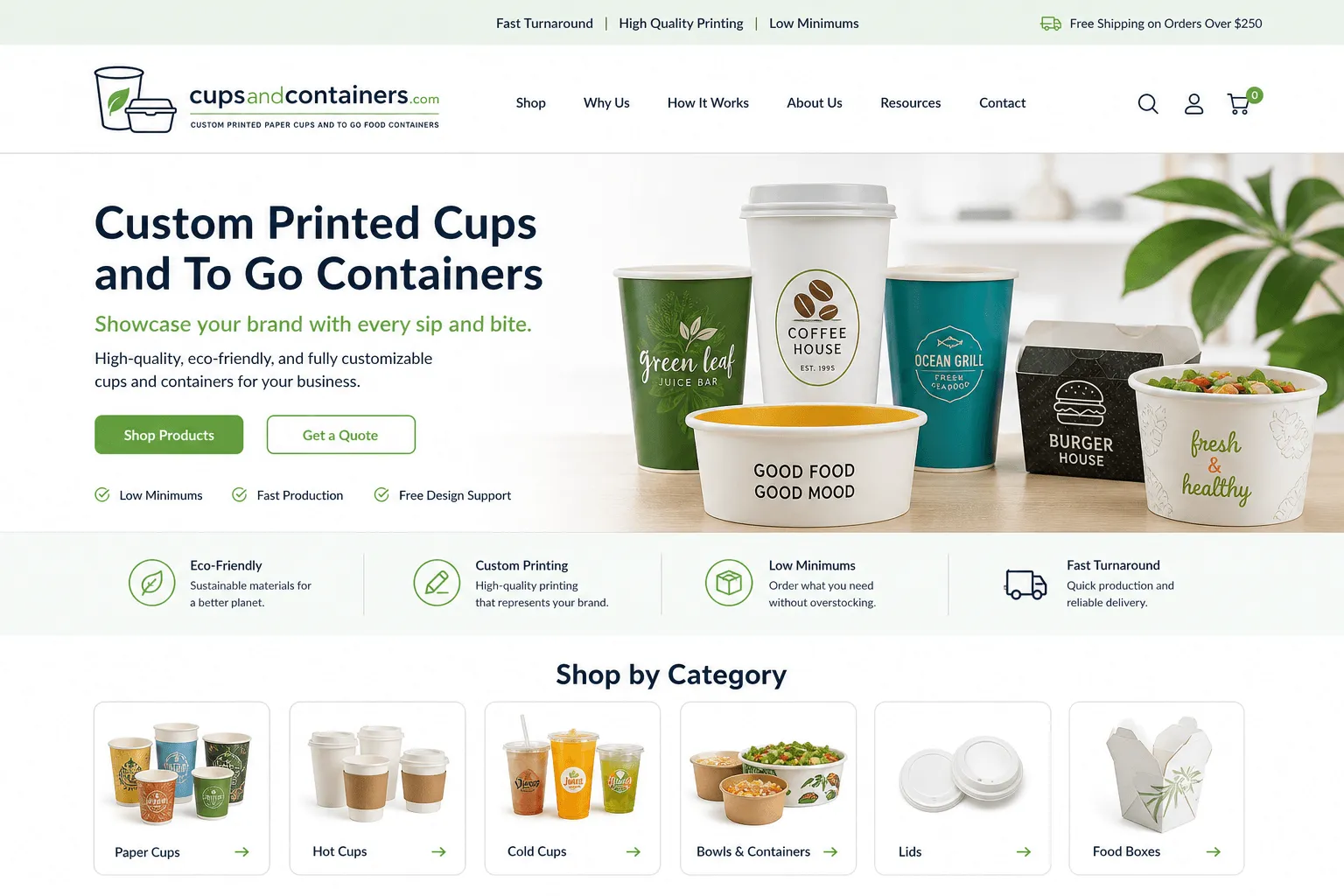 Screenshot of the CupsAndContainers.com website
