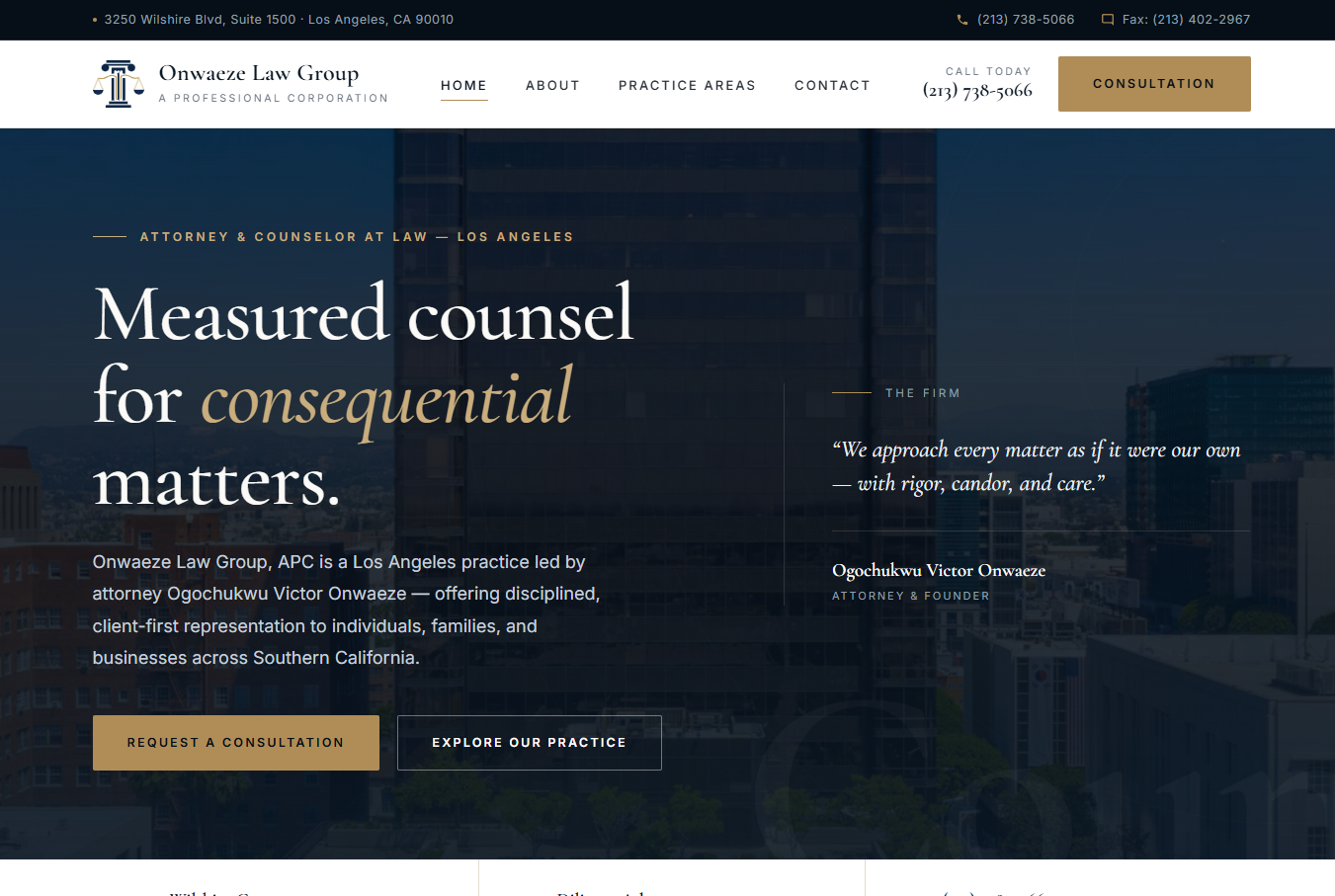 Screenshot of the Ogochukwu Victor Onwaeze, Attorney at Law website